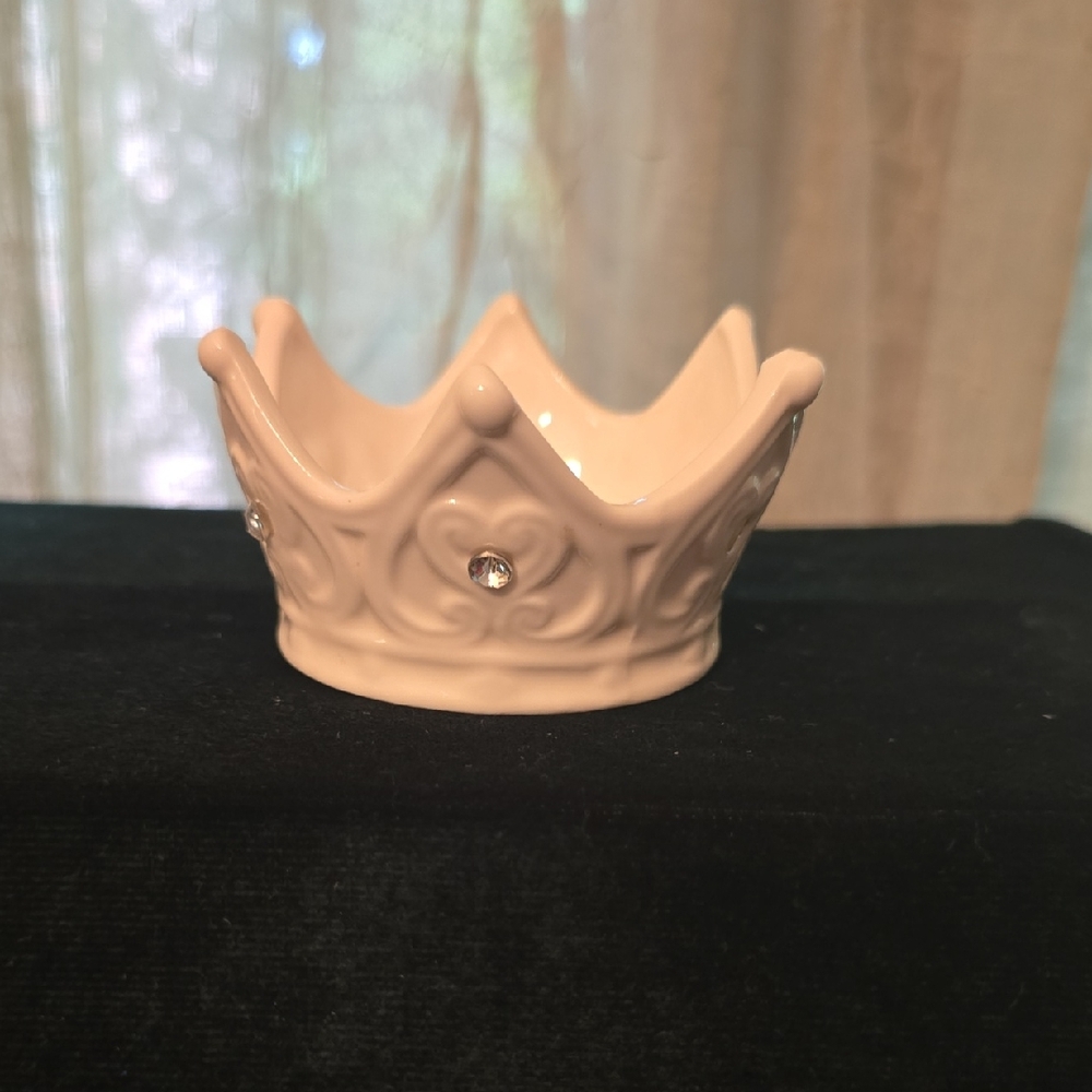 White Crown Hearts Princess Ceramic‎ Rhinestones Votive Candle Jewelry Holder